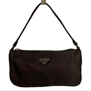 Authentic Prada Tessuto Pochette Nylon Bag Dark Brown